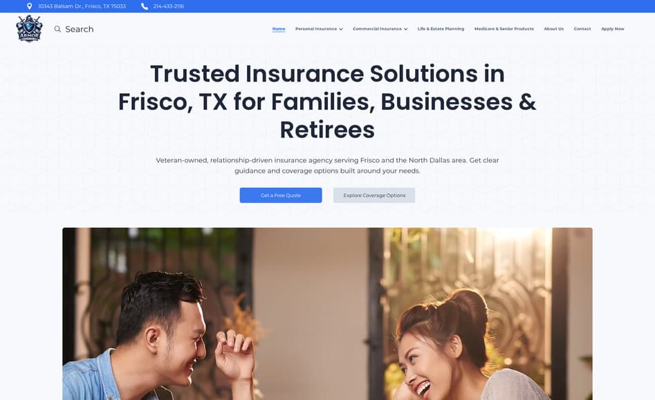 Armor Insurances website designed by Key City Digital