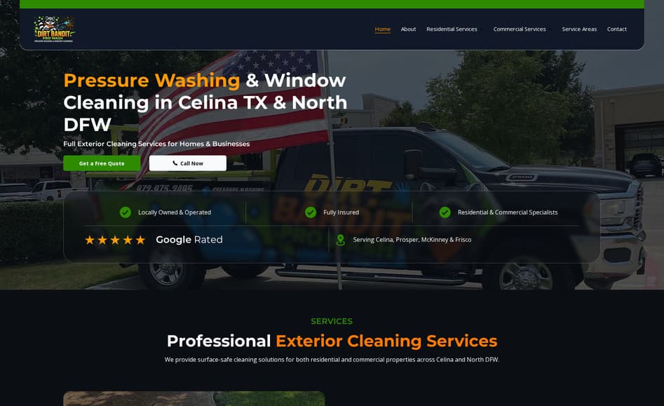 Dirt Bandit Pro Wash website built by Key City Digital