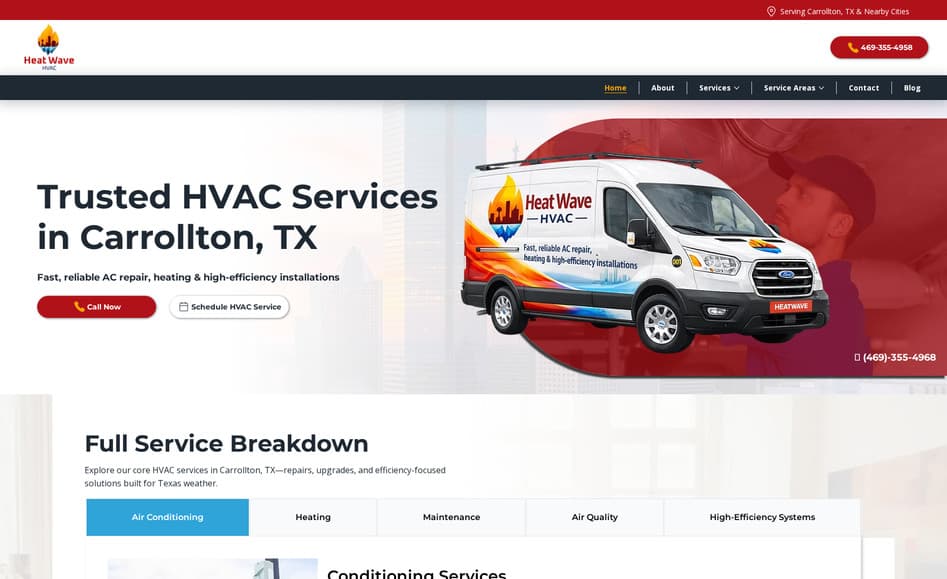 Heat Wave — HVAC website design in Carrollton, TX, built by Key City Digital