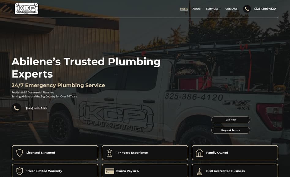 KCP Plumbing — Plumbing website design in Texas, built by Key City Digital