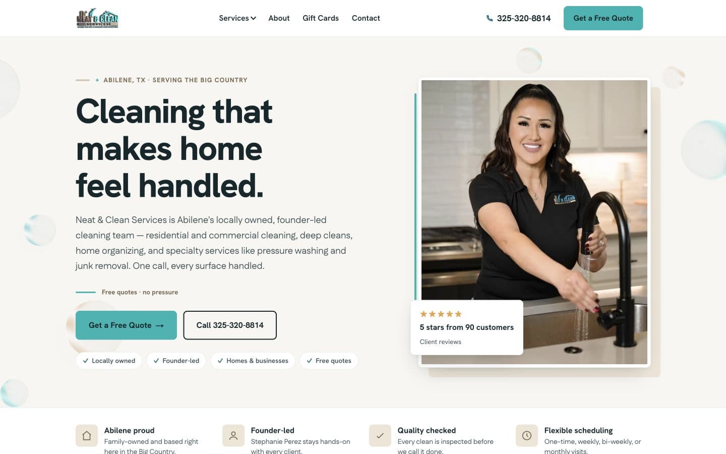 Neat & Clean Services website designed by Key City Digital