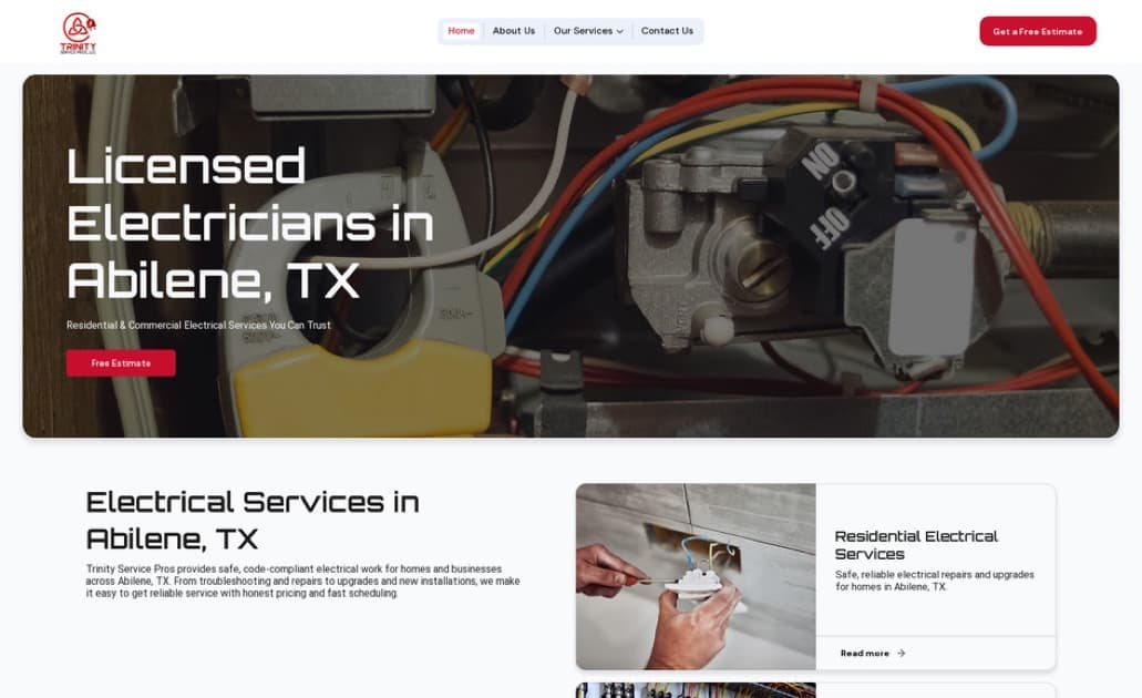 Trinity Service Pros website built by Key City Digital